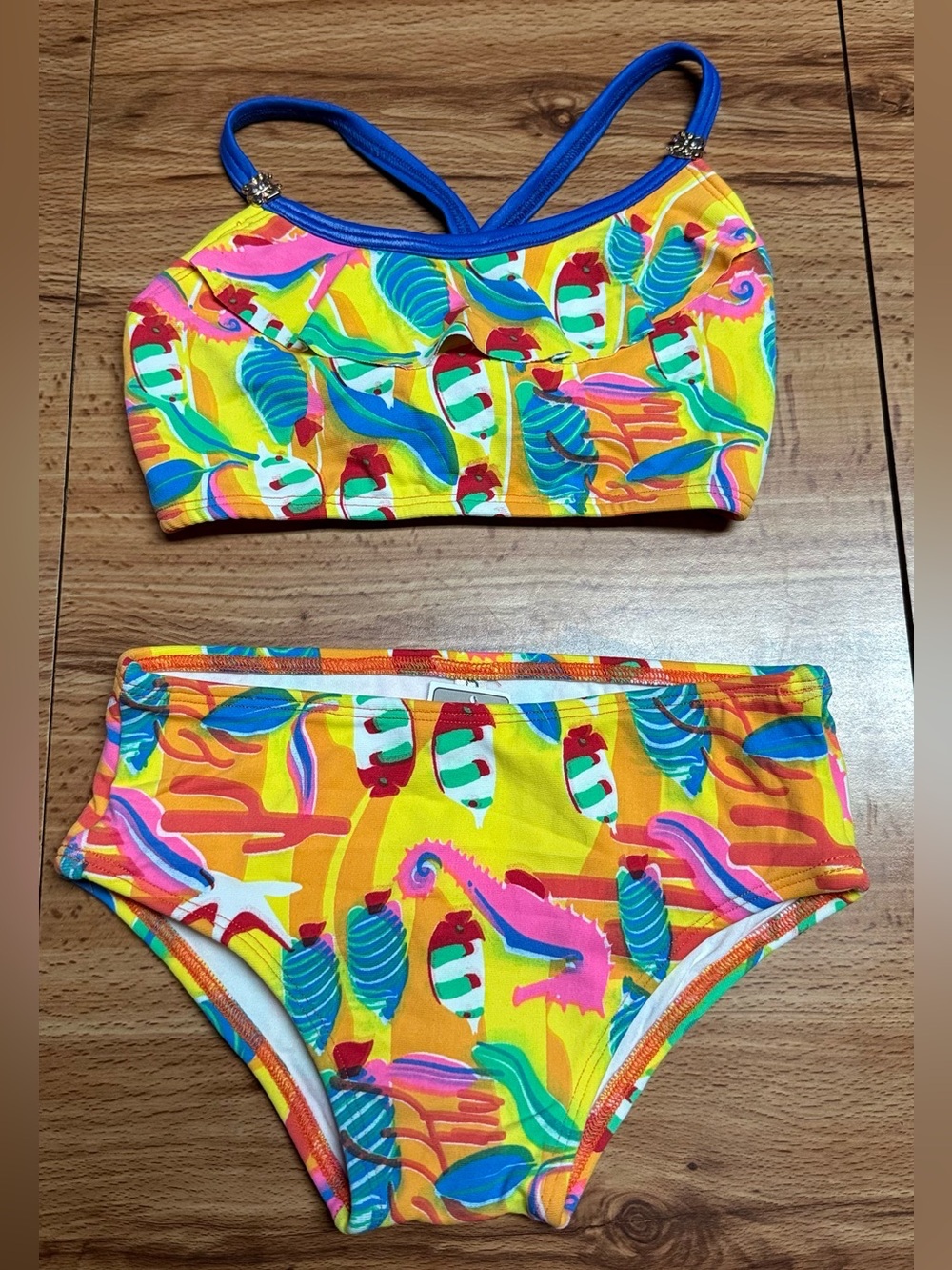 Girls' Yellow Tropical Print Two-Piece Swim Set
